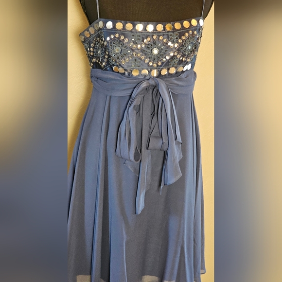 [BCBG MAXAZRIA] Navy Blue Silk SequinBeaded Babydoll Mini Dress 《6》 - Picture 5 of 16